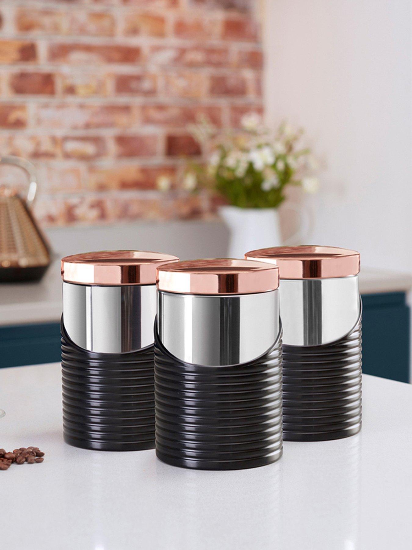 Tower Linear Rose Gold Set of Storage Canisters – Black Very