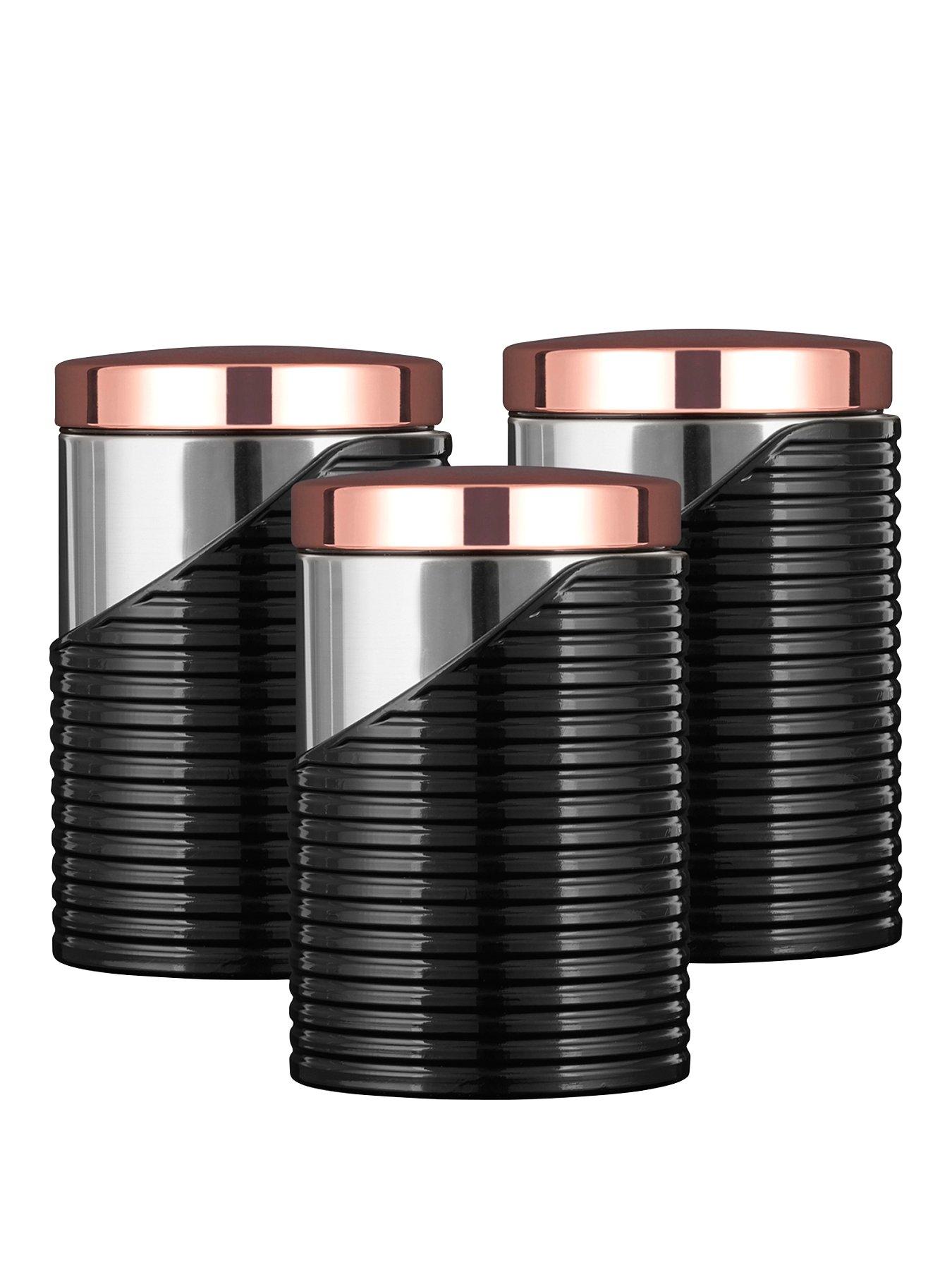Product photograph of Tower Linear Rose Gold Set Of 3 Storage Canisters Ndash Black from very.co.uk