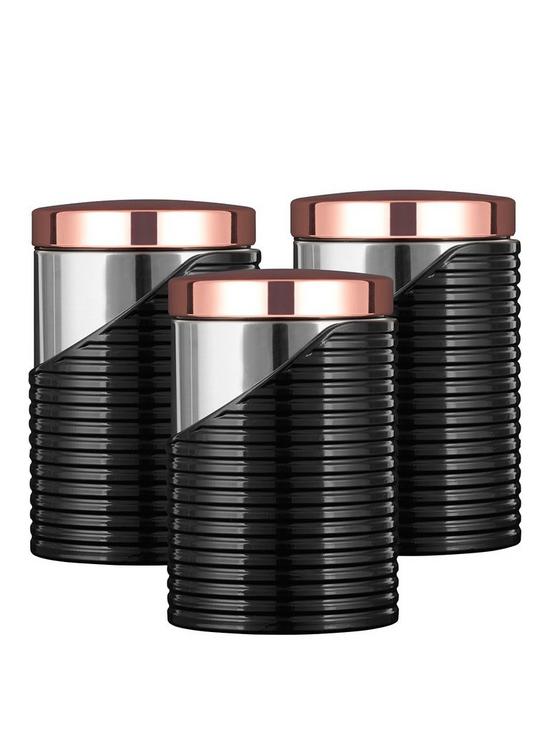 front image of tower-linear-rose-gold-set-of-3-storage-canisters-ndash-black