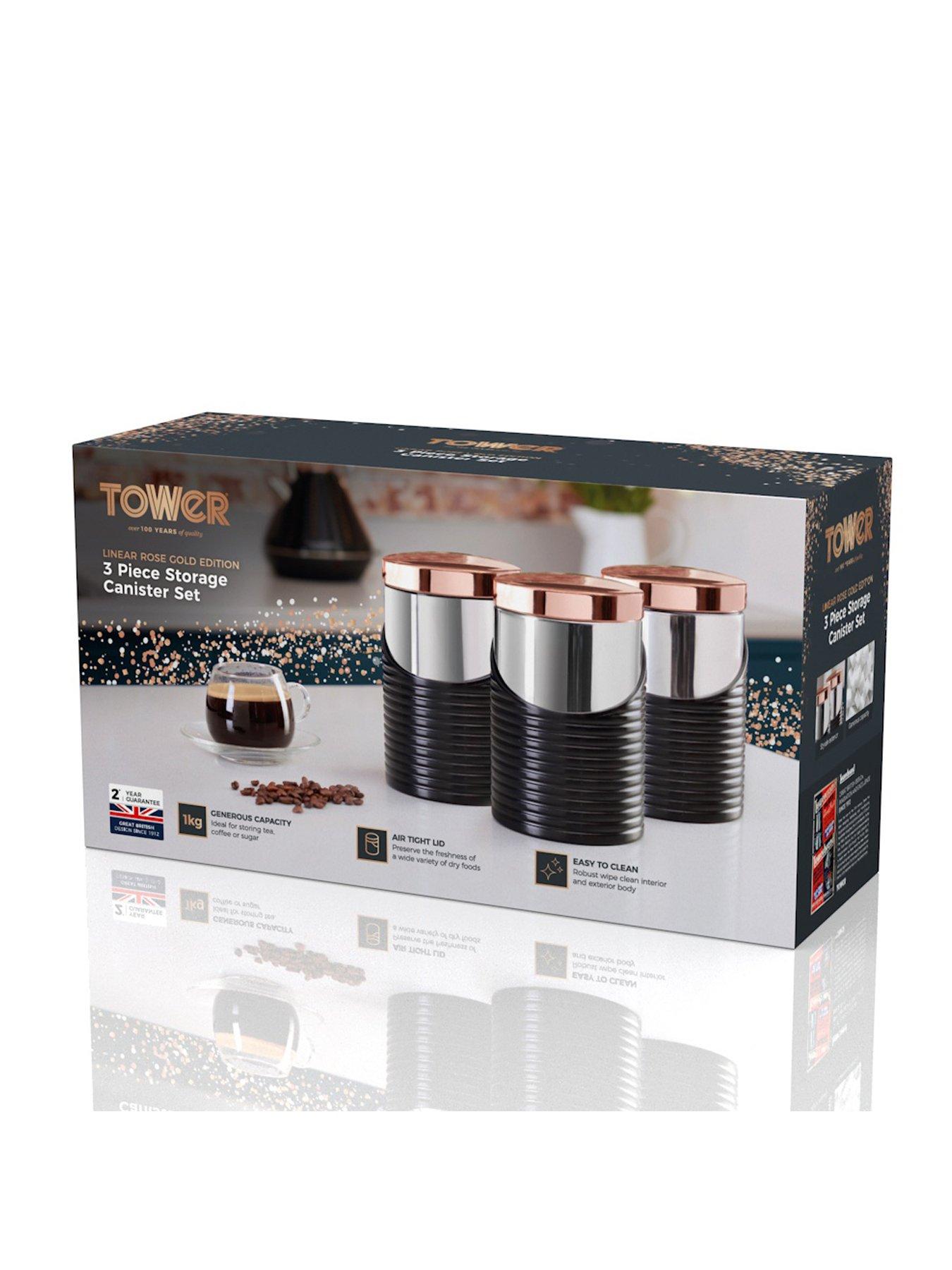 Tower Linear Rose Gold Set of Storage Canisters – Black Very