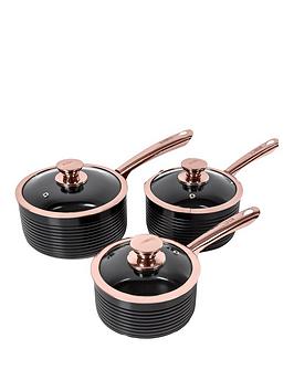 Product photograph of Tower Linear Rose Gold 3-piece Saucepan Set In Black from very.co.uk