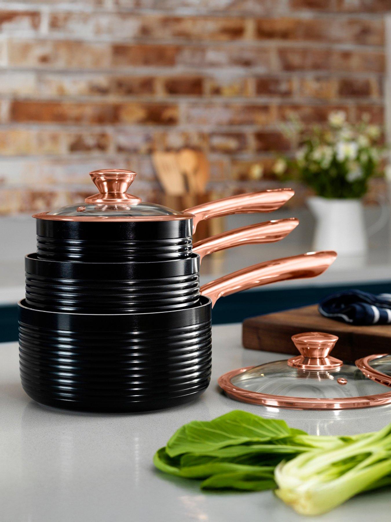 Tower Linear Rose Gold 3Piece Saucepan Set in Black very.co.uk