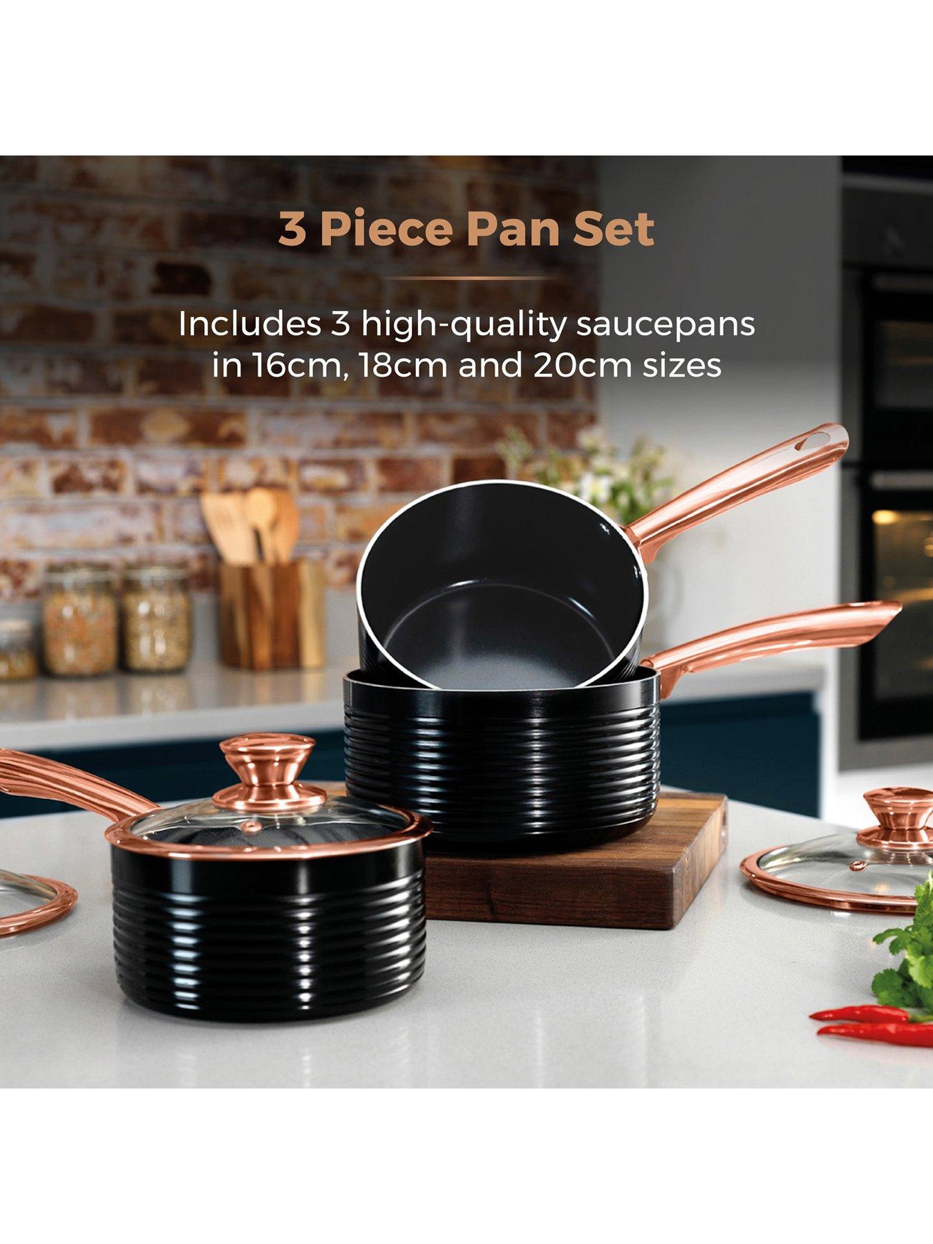 Image 3 of 6 of Tower Linear Rose Gold 3-Piece Saucepan Set in Black