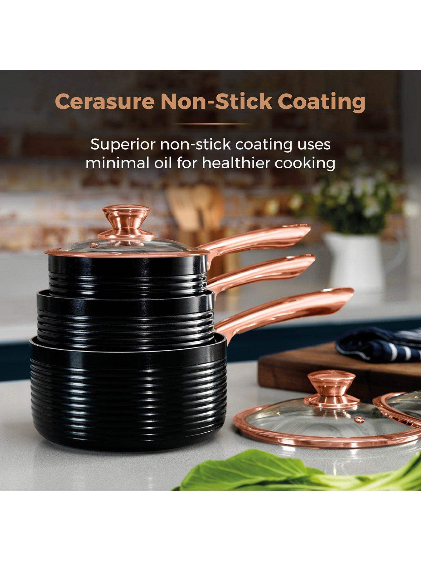 Image 4 of 6 of Tower Linear Rose Gold 3-Piece Saucepan Set in Black