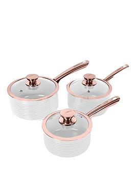 Product photograph of Tower Linear Rose Gold 3-piece Saucepan Set In White from very.co.uk