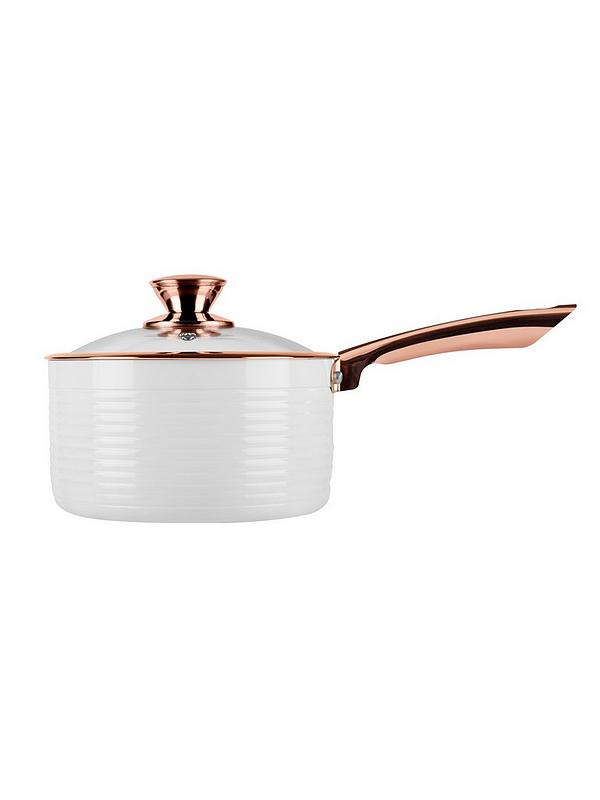 White 18 and 20 cm Tower Rose Gold Pot Set 16 Non Stick and Easy to Clean 3 Piece 
