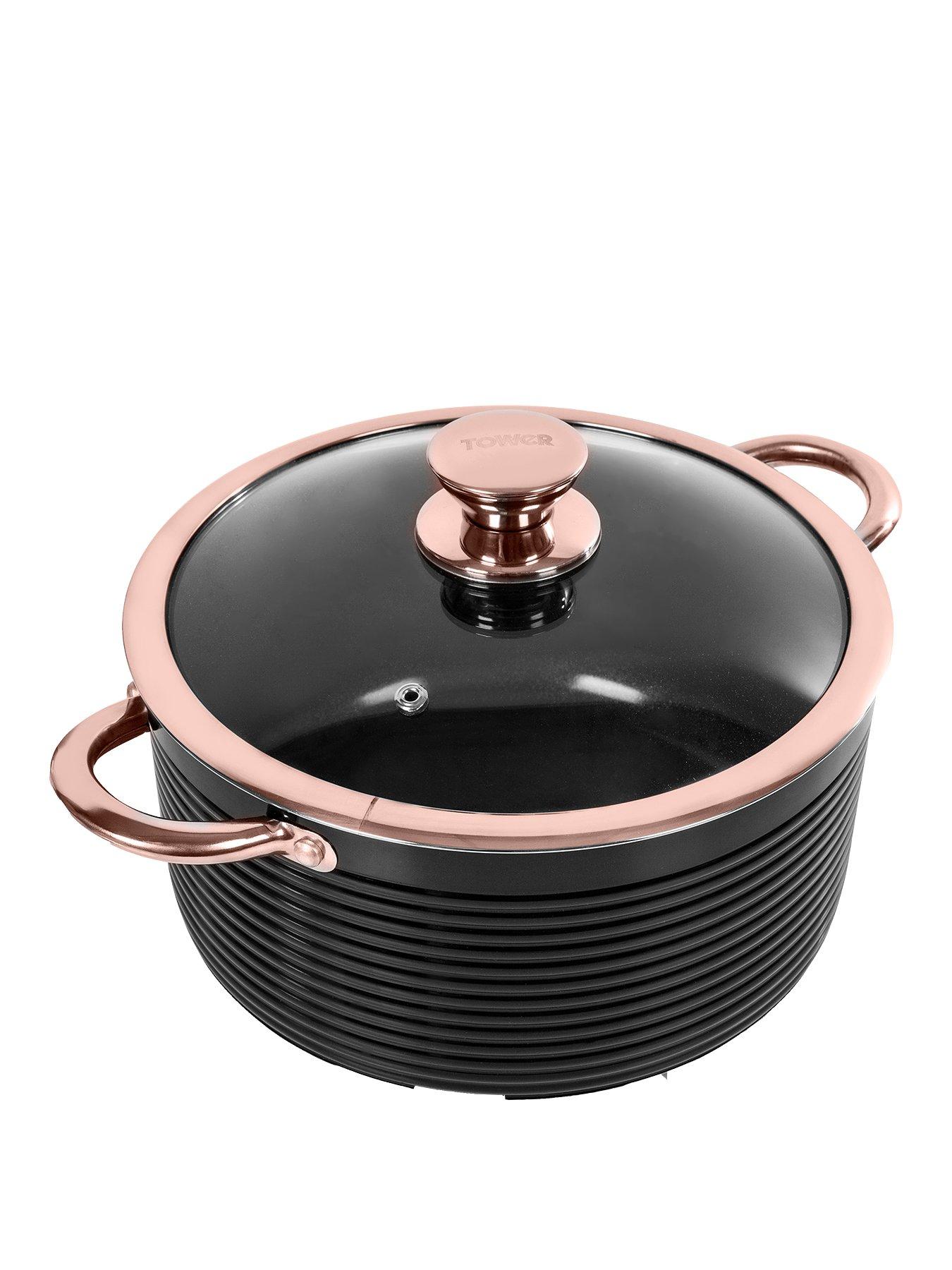 Product photograph of Tower Linear Rose Gold 24 Cm Casserole Pan In Black from very.co.uk