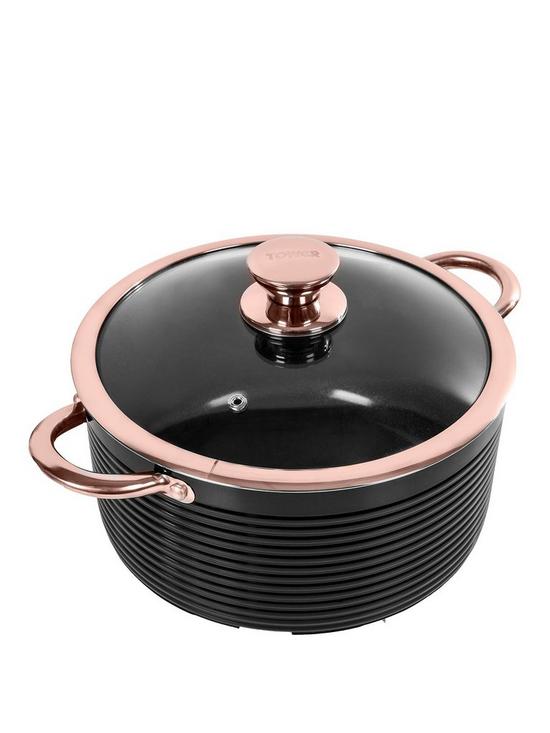 front image of tower-linear-rose-gold-24-cm-casserole-pan-innbspblack