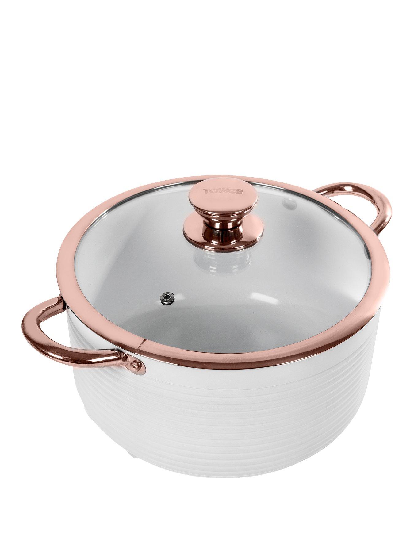 Product photograph of Tower Linear Rose Gold 24 Cm Casserole Pan In White from very.co.uk