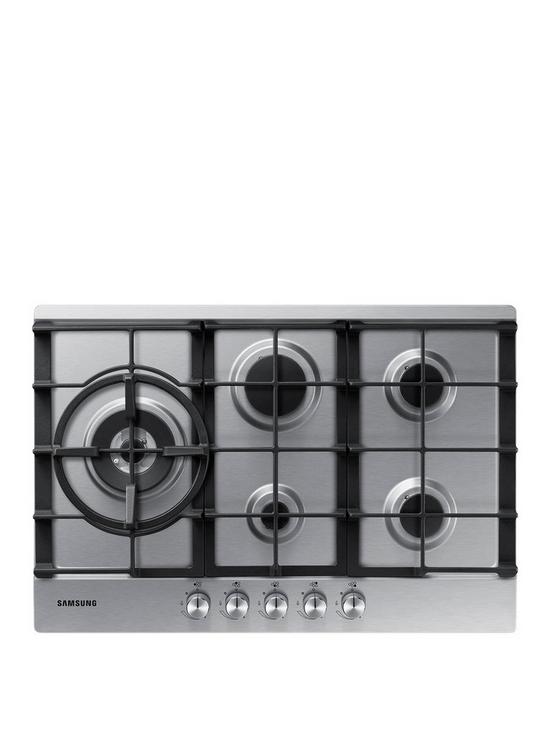 front image of samsung-na75j3030aseu-75cmnbsp5-burner-gas-hob-with-cast-iron-grates-stainless-steel