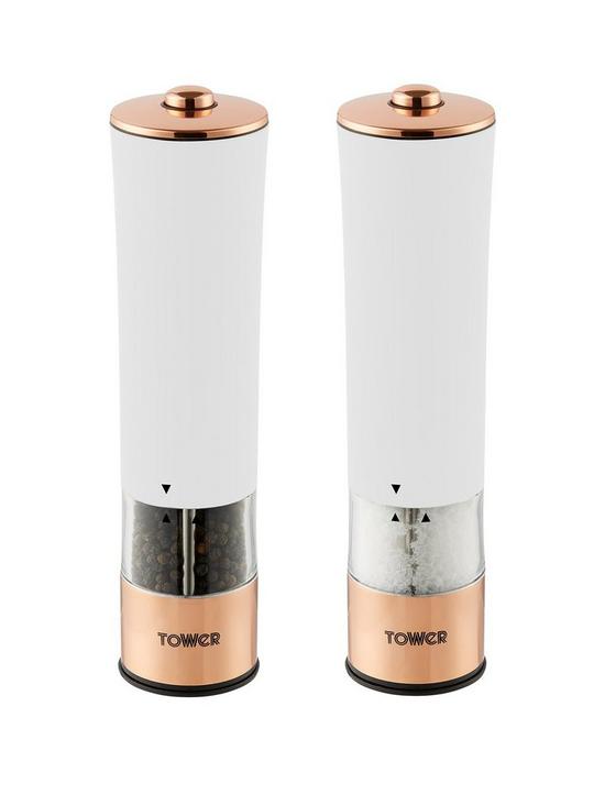 front image of tower-rose-gold-electric-salt-and-pepper-mill-ndash-white