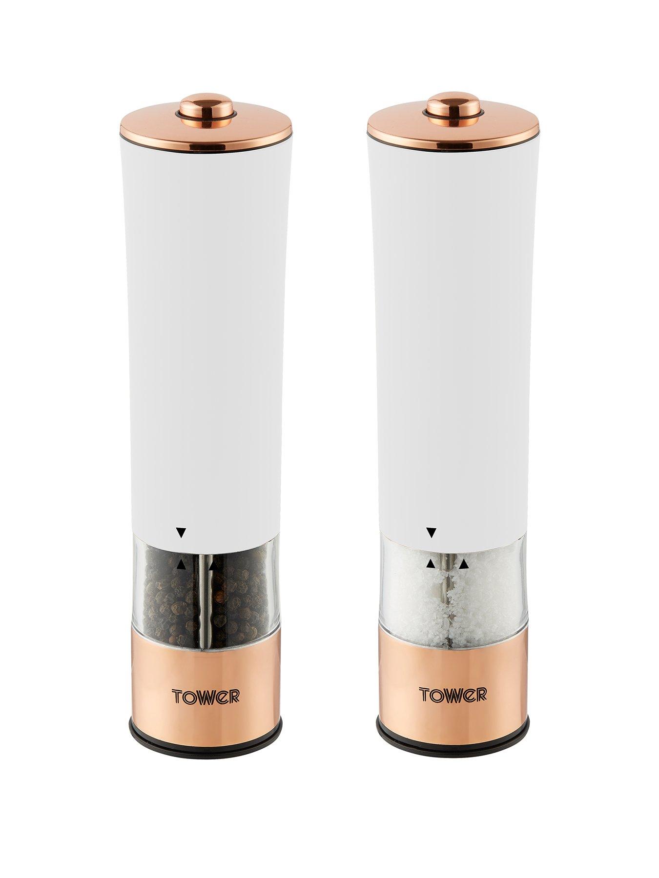 Tower Rose Gold Electric Salt and Pepper Mill – White