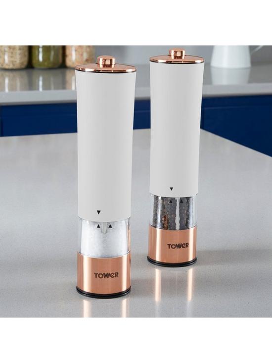 stillFront image of tower-rose-gold-electric-salt-and-pepper-mill-ndash-white