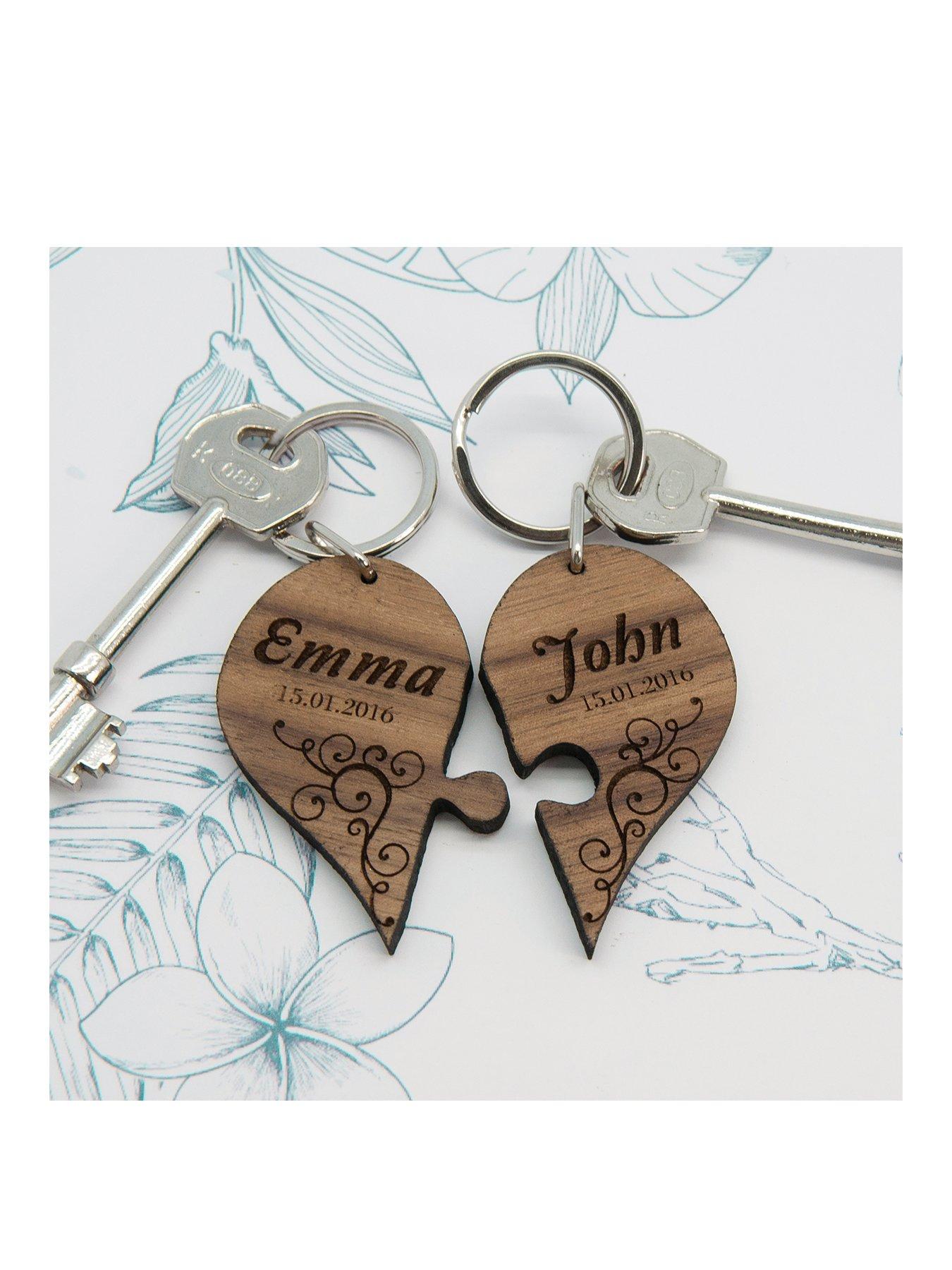 Product photograph of Treat Republic Personalised Couples Romantic Joining Heart Keyring from very.co.uk