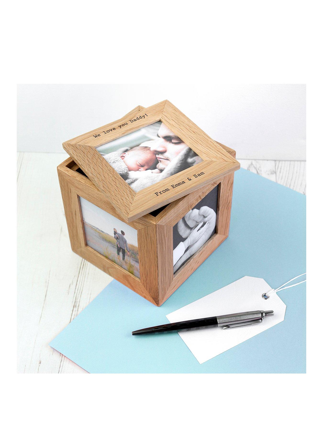 Product photograph of Treat Republic Personalised Small Oak Photo Cube from very.co.uk