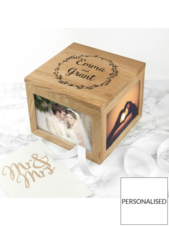stillFront image of personalised-couples-large-photo-cube-with-wreath-design