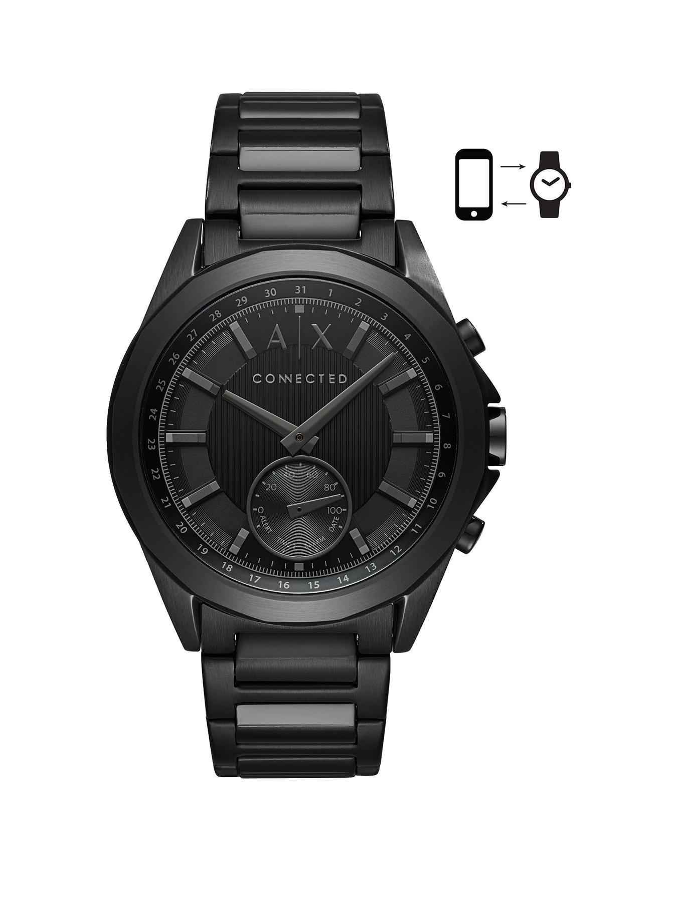 armani exchange connected black ip stainless steel hybrid smartwatch