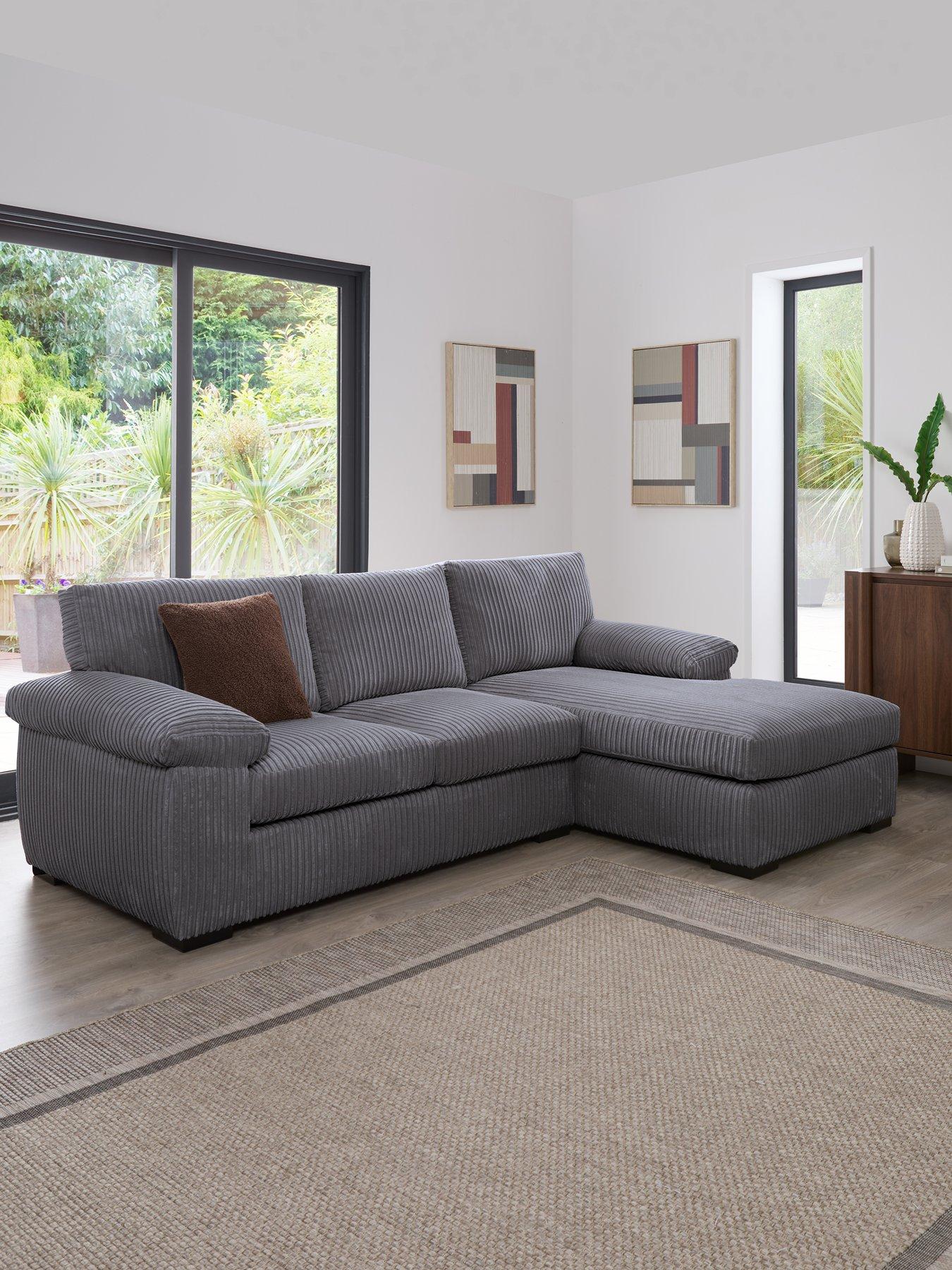Very Home Amalfi Standard Back Fabric Right Hand 3 Seater Chaise Sofa - Charcoal - FSC® Certified