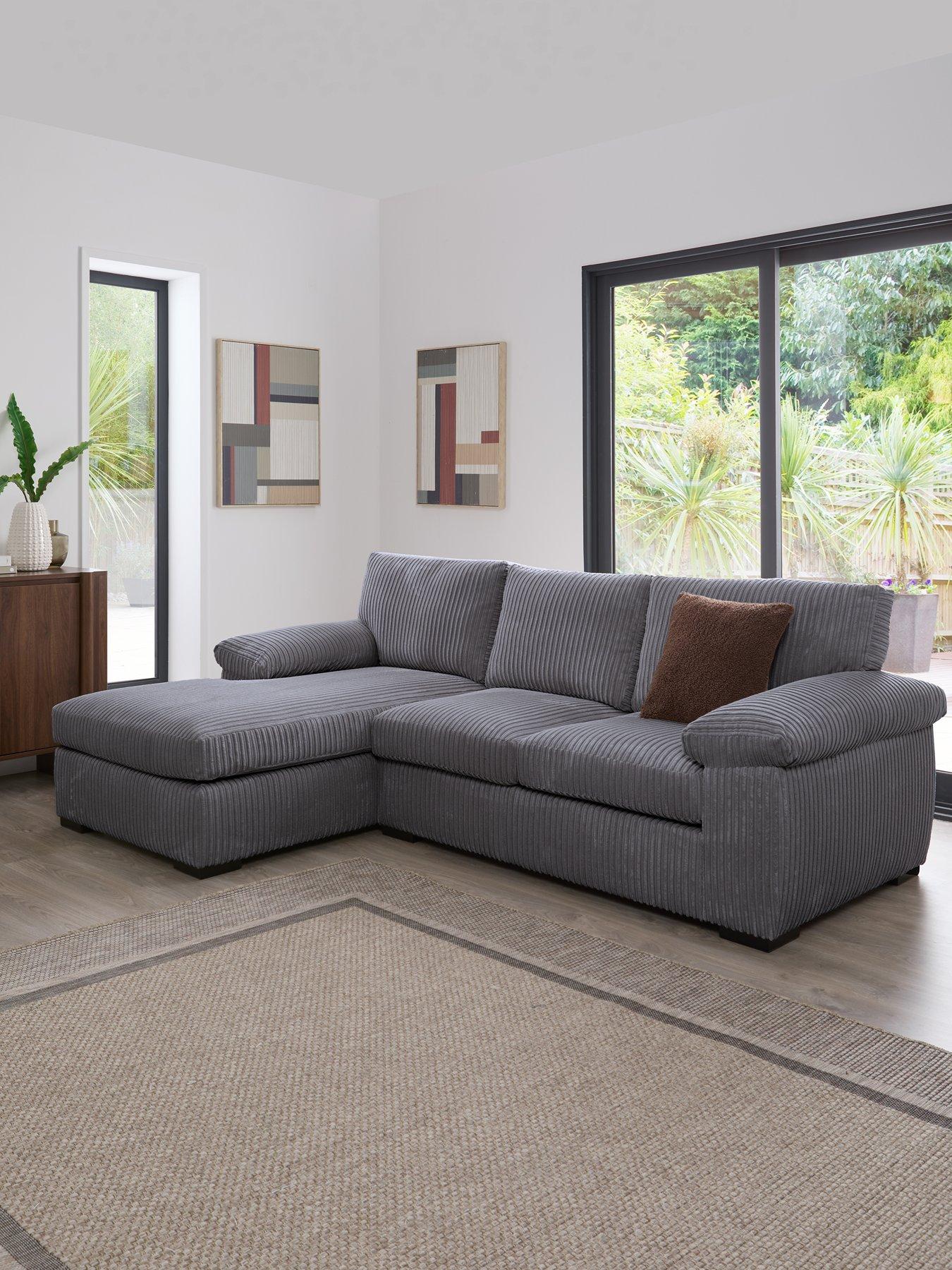 Very Home Amalfi Standard Back Fabric Left Hand 3 Seater Chaise Sofa - Charcoal - FSC® Certified