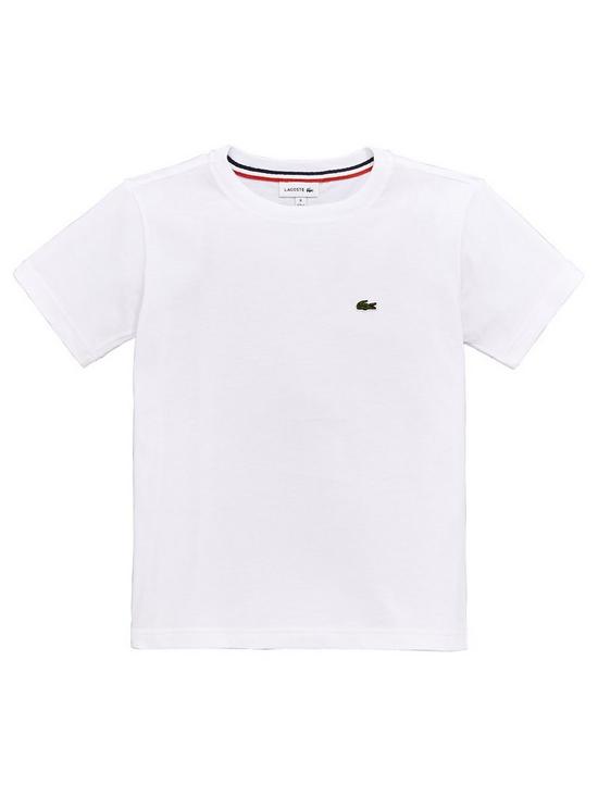 front image of lacoste-boys-classic-short-sleeve-t-shirt-white