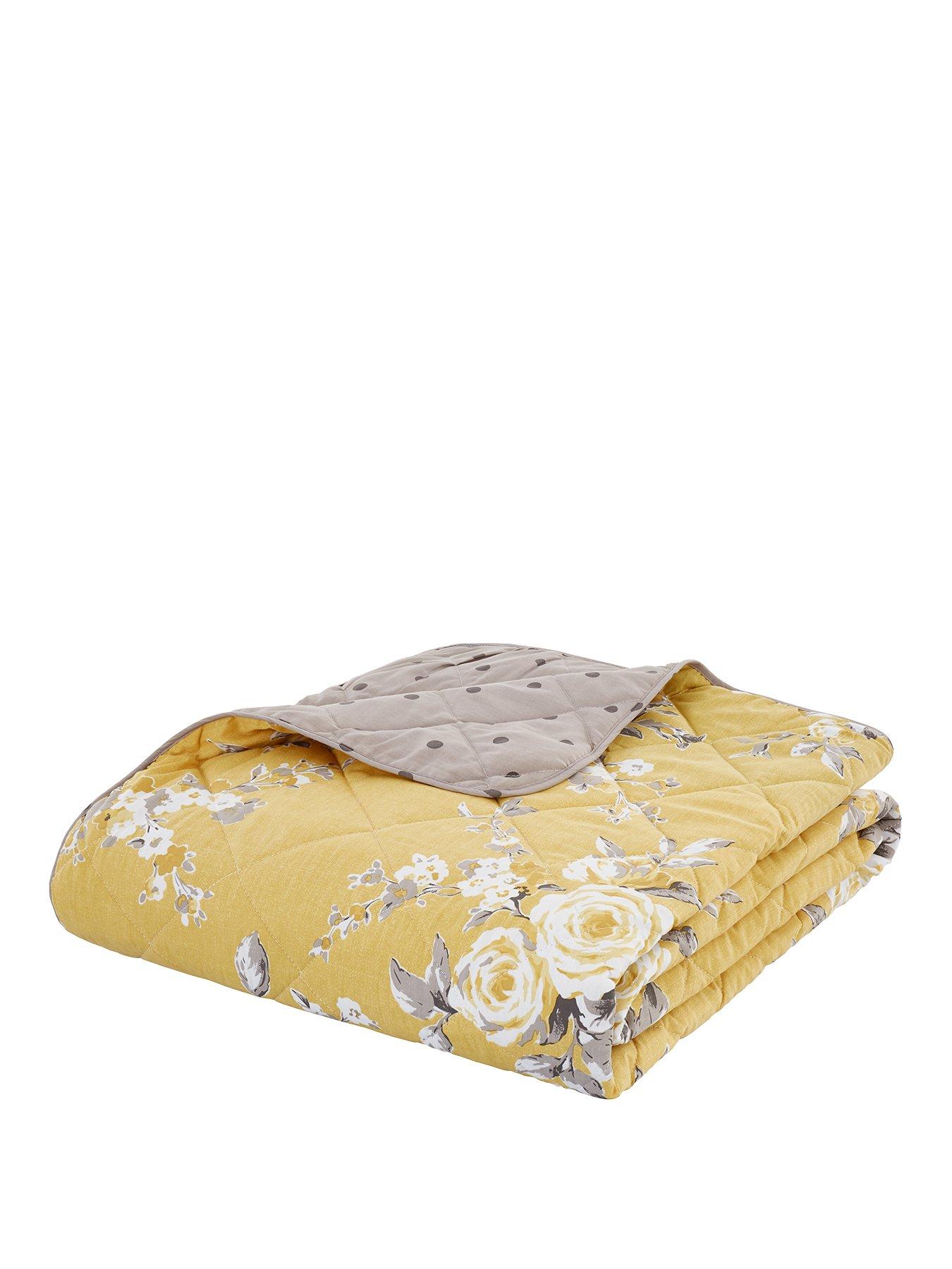 Catherine Lansfield Canterbury Ochre Floral Duvet Cover Bed Set Yellow  Curtains