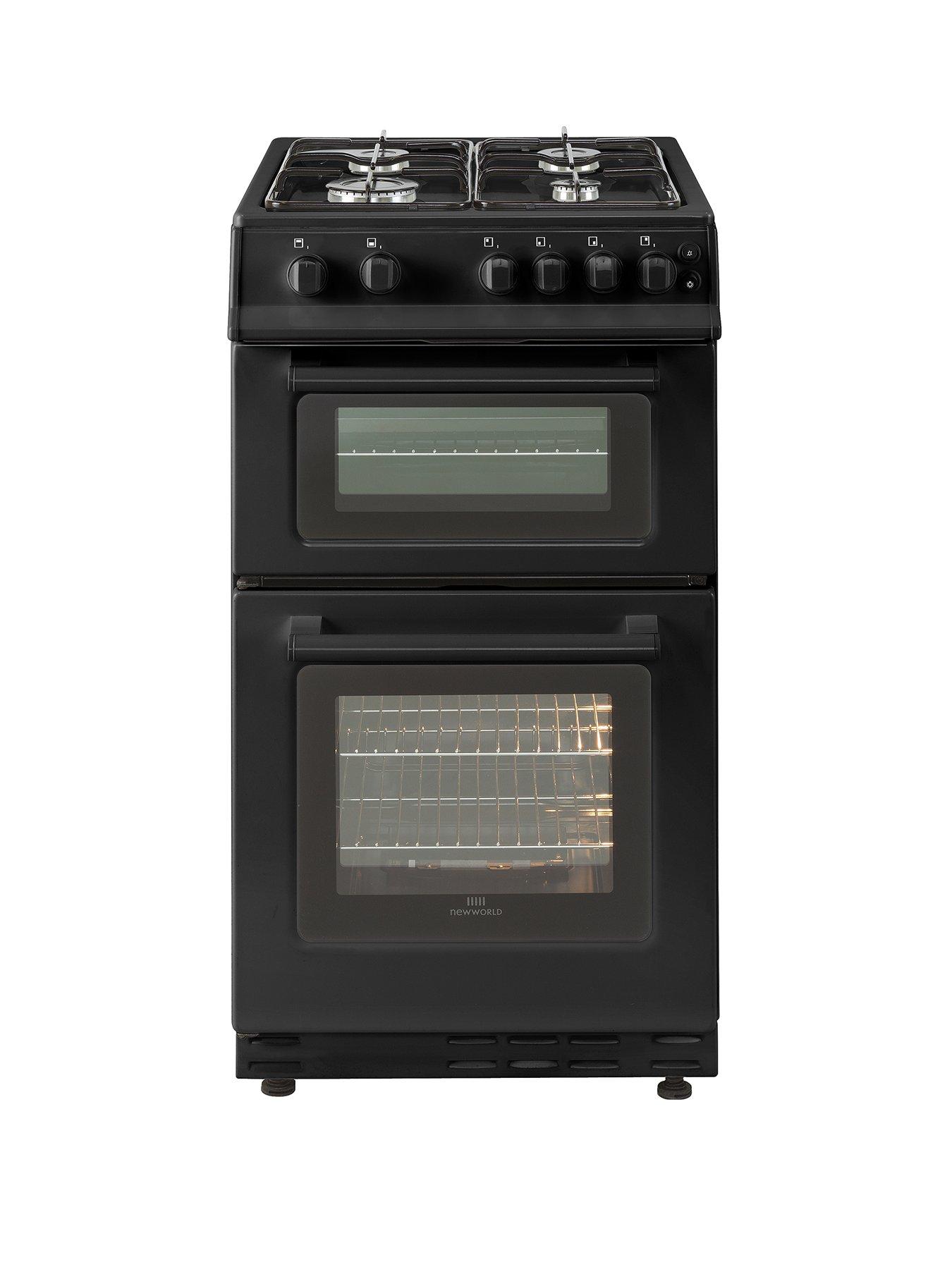 New World 50Gtc 50Cm Wide Twin Cavity Gas Cooker With Optional Connection – Black