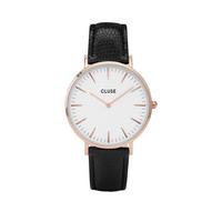 Cluse La Bohème Rose Gold Case with White Dial and Black faux Lizard leather Strap ladies watch