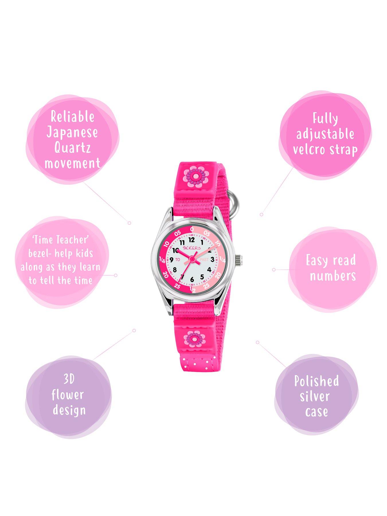 Image 3 of 8 of Tikkers Pink Flower Kids Watch with Velcro Strap