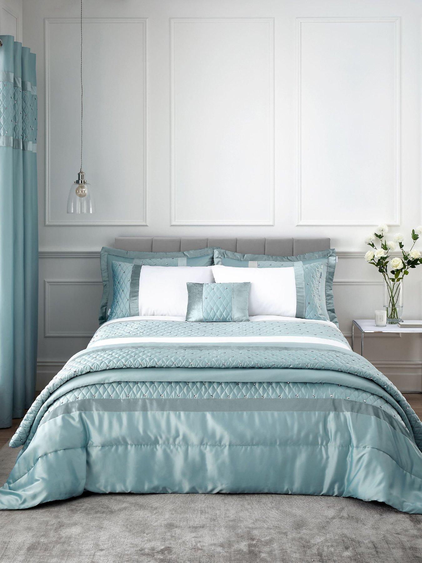 Image 1 of 7 of Catherine Lansfield Sequin Cluster Duvet Cover Set - Duck Egg Blue