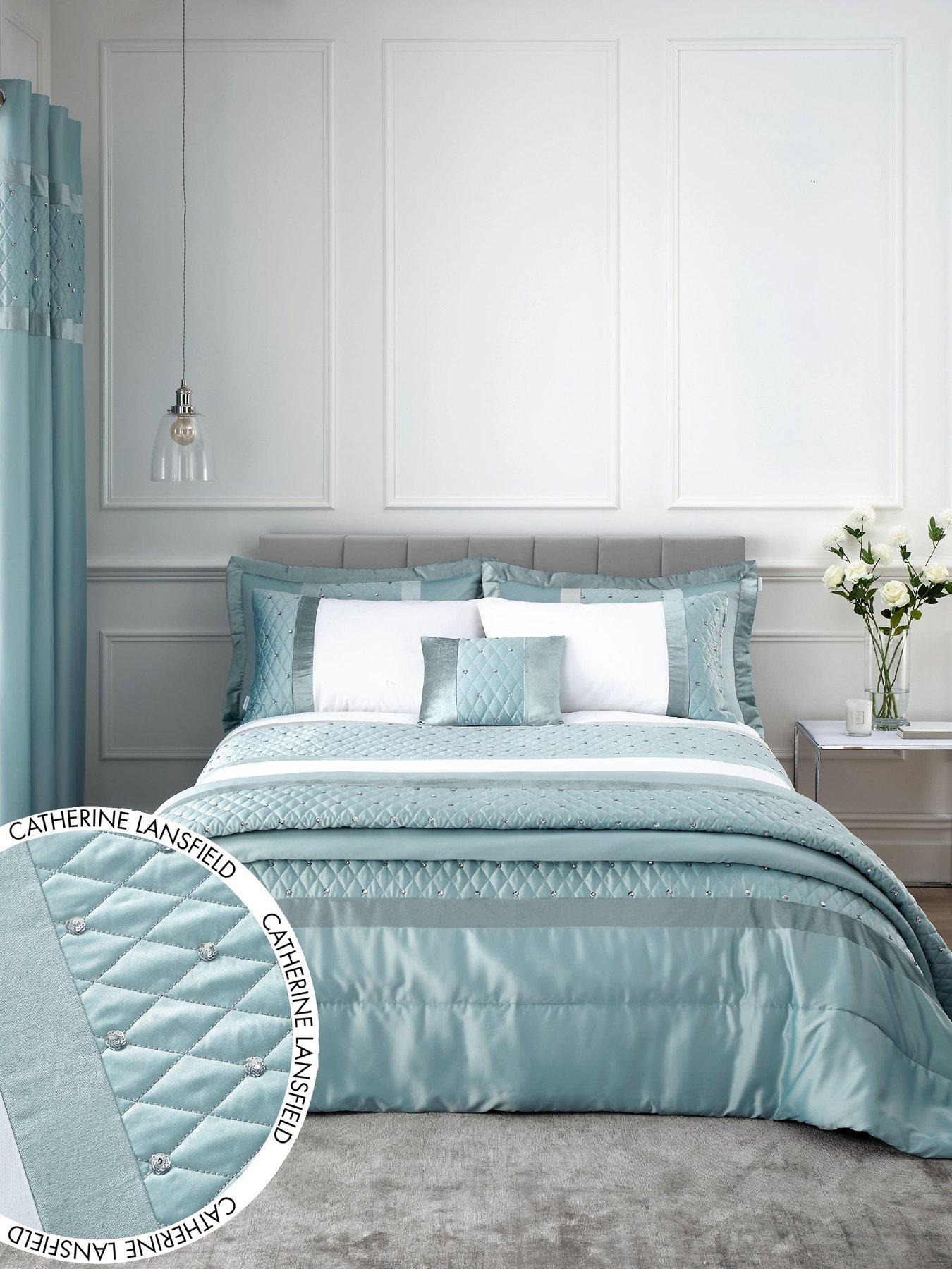Image 3 of 7 of Catherine Lansfield Sequin Cluster Duvet Cover Set - Duck Egg Blue