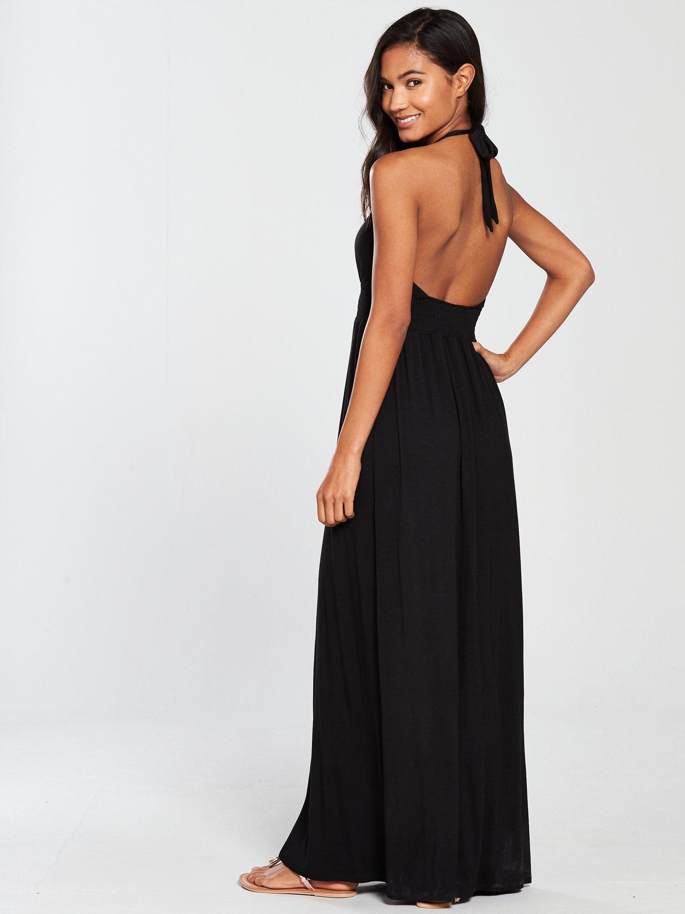 black halter neck maxi dress uk