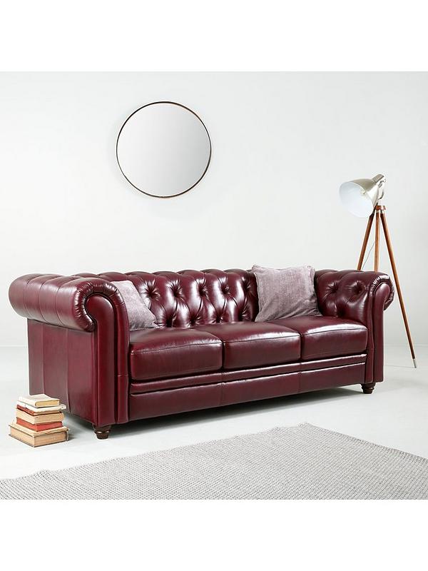 2 Seater Premium Leather Sofa Set, Cranberry Leather Sofa