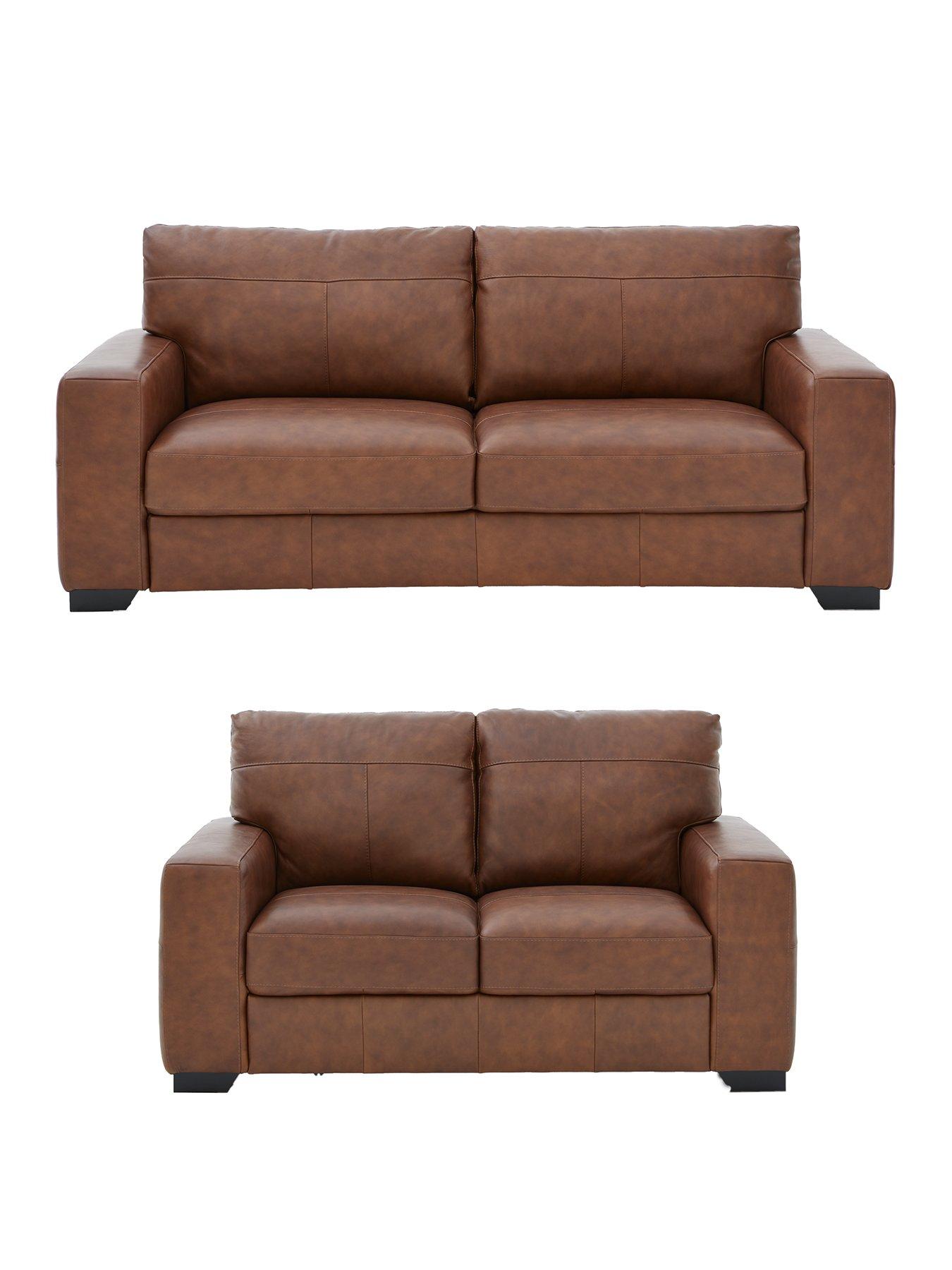 Product photograph of Very Home Hampshire 3 Seater 2 Seater Italian Leather Sofa Set Buy And Save from very.co.uk