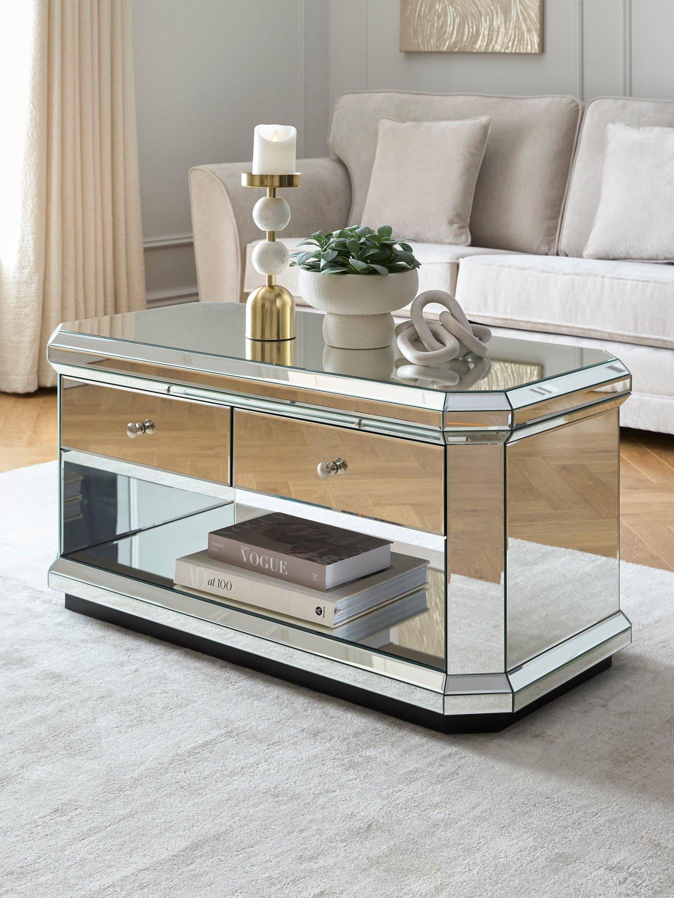 Product photograph of Very Home Plinth Mirrored Ready Assembled Storage Coffee Table from very.co.uk