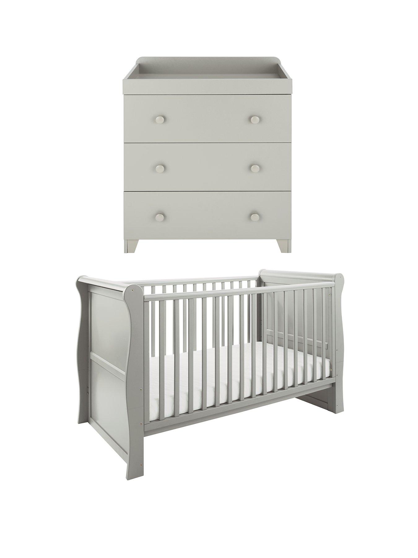 Little Acorns Sleigh Cot Bed Changer Nursery Furniture Set