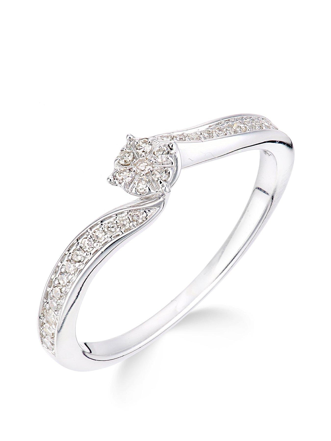 Love DIAMOND 9ct White Gold 15 Point Diamond Cluster Tapered Shoulder Ring