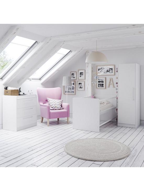 stillFront image of little-acorns-portofino-cot-bed-dresser-and-single-wardrobe-white