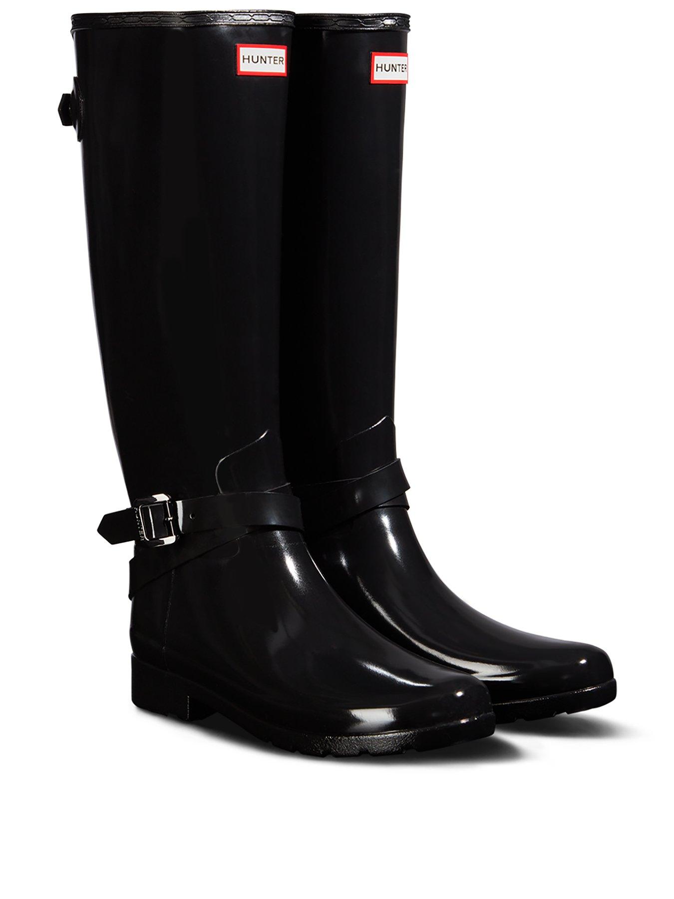 womens black gloss wellies