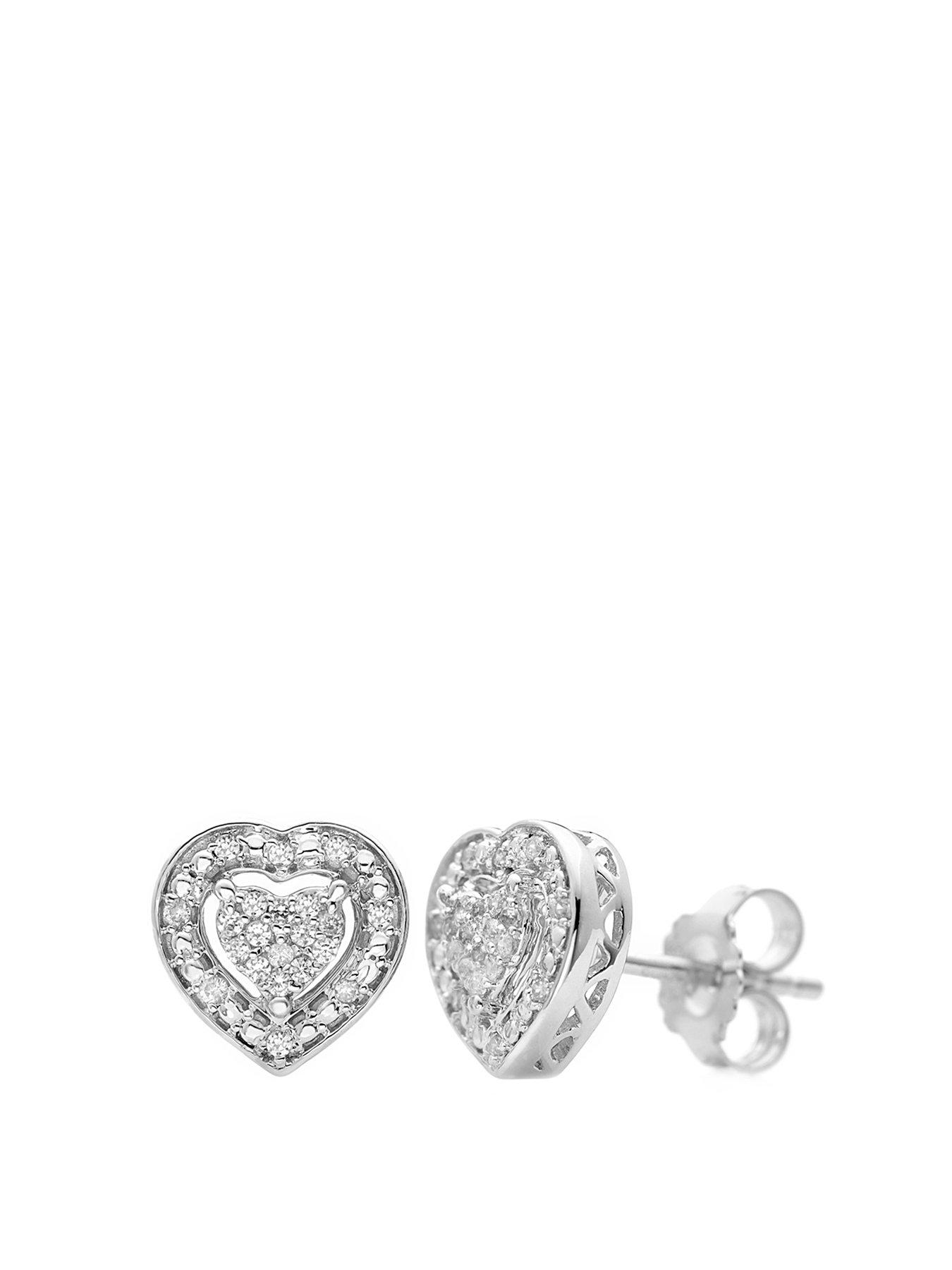 Product photograph of Love Diamond Sterling Silver 15 Point Diamond Heart Earrings from very.co.uk