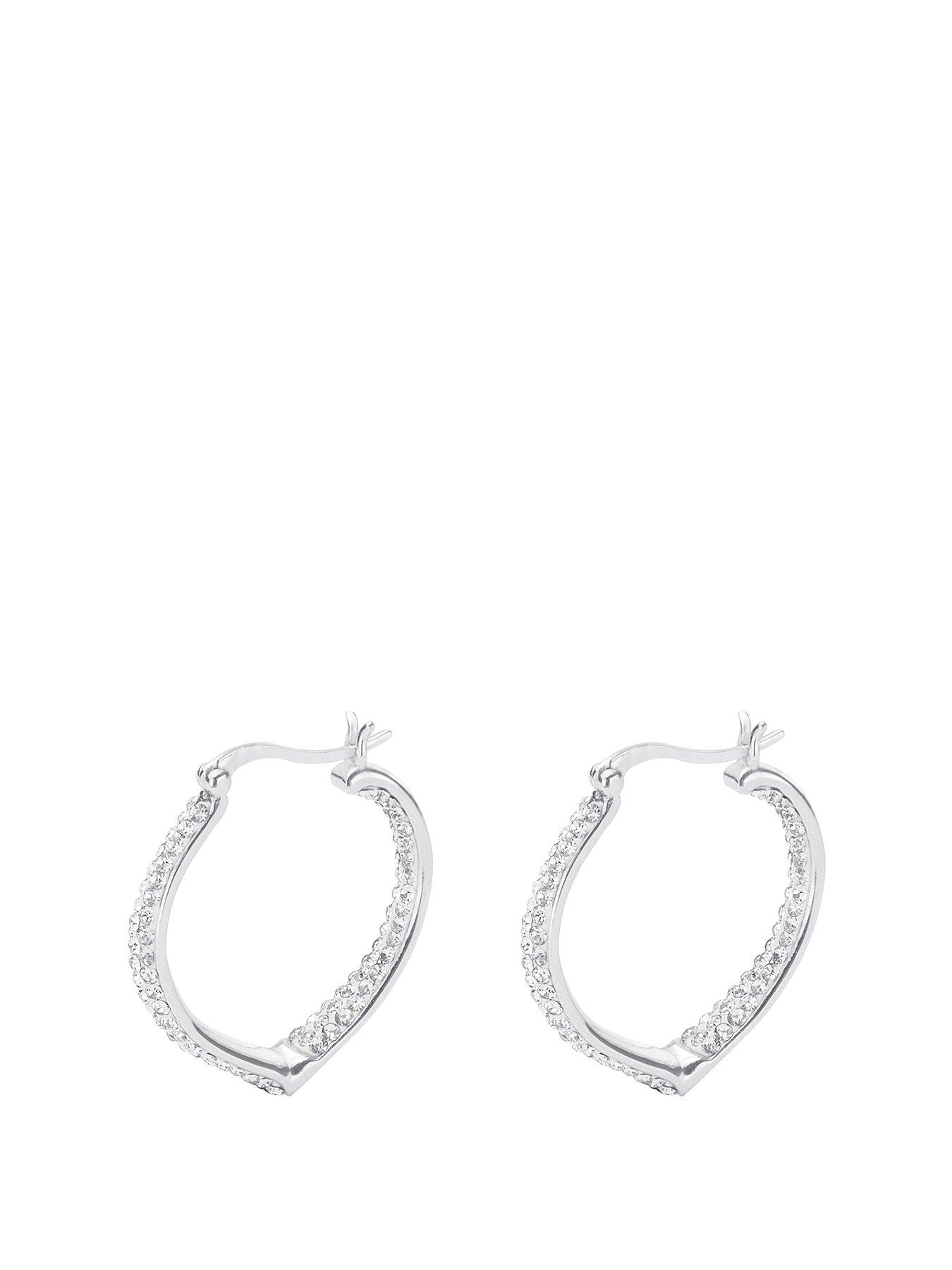 Jewellery & watches Sterling Silver Double Crystal Set Heart Shaped Creole Earrings