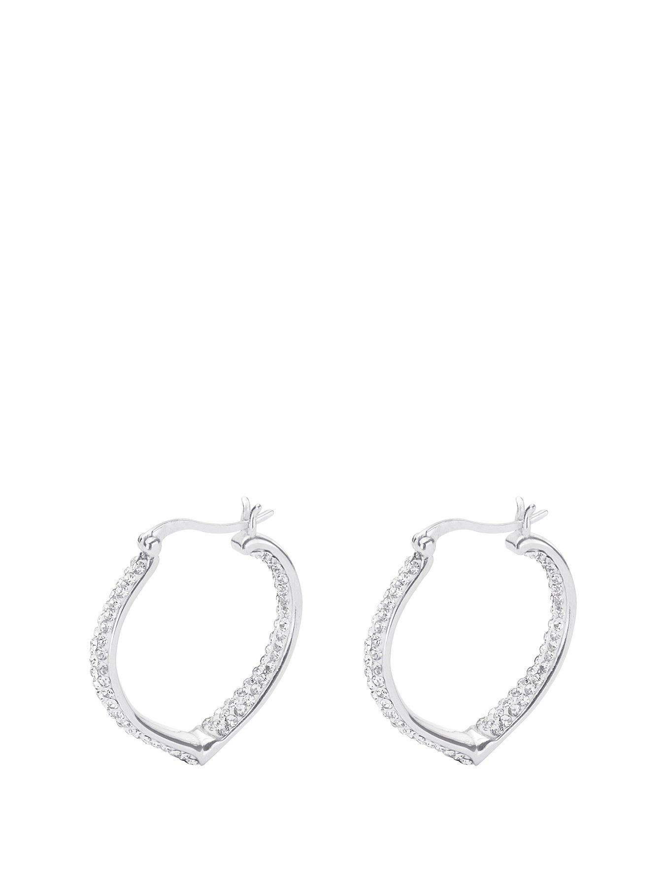 Product photograph of The Love Collection Sterling Silver Double Crystal Set Heart Shaped Creole Earrings from very.co.uk