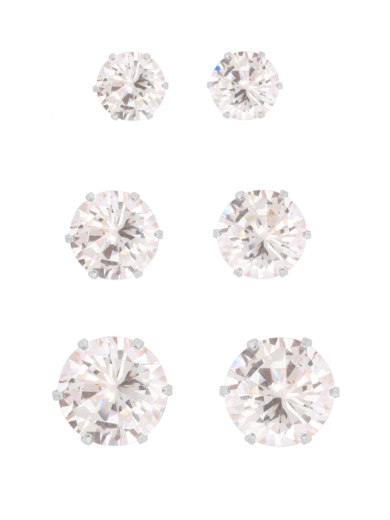 undefined Sterling Silver Set Of 3mm, 4mm And 5mm Cubic Zirconia Studs