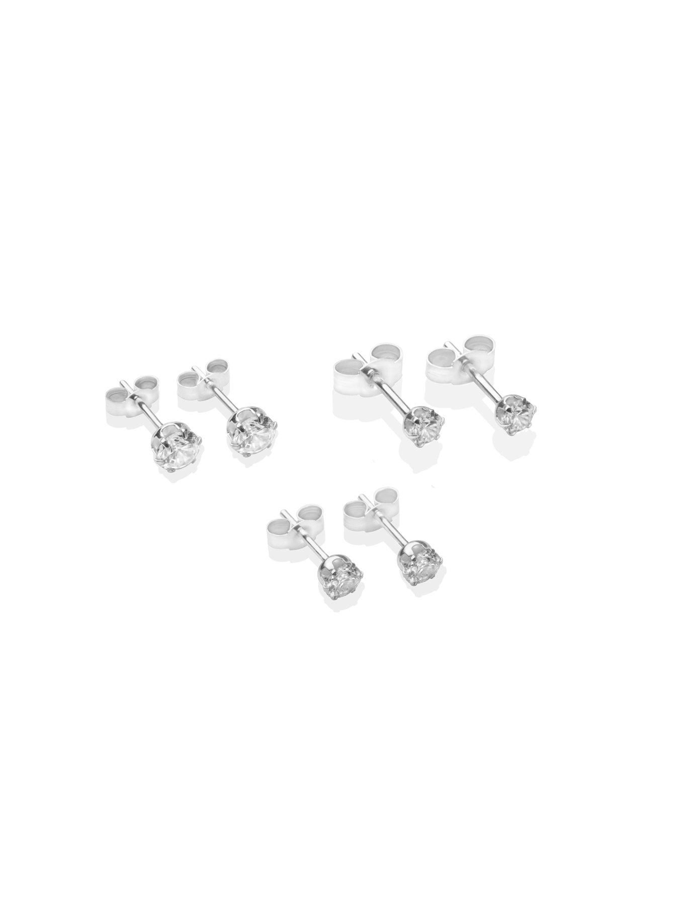 Image 3 of 4 of The Love Collection Sterling Silver Set Of 3mm, 4mm And 5mm Cubic Zirconia Studs