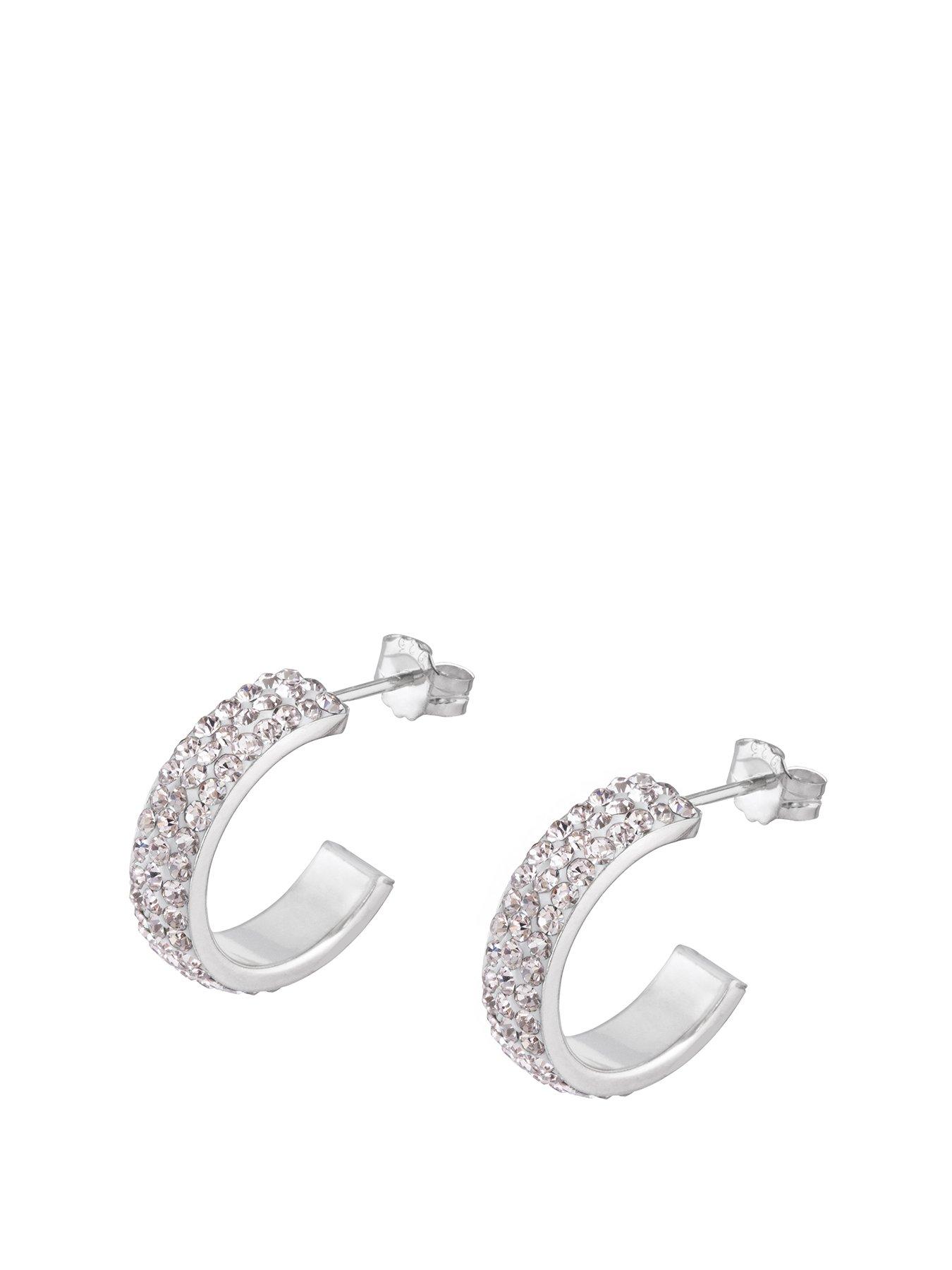 Product photograph of The Love Silver Collection Sterling Silver Crystal Pav Eacute Half Hoop Earrings from very.co.uk