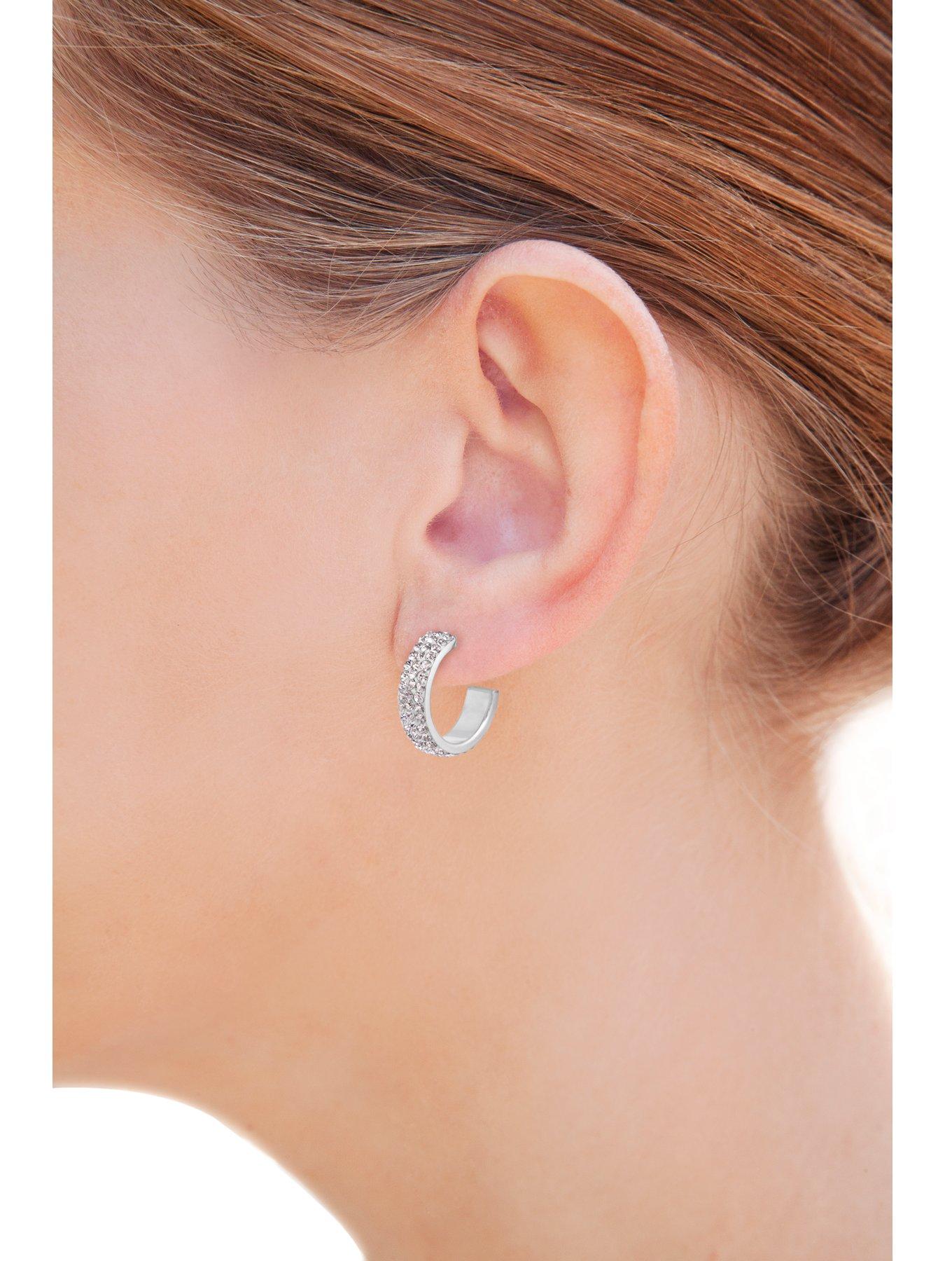 Image 2 of 4 of The Love Collection Sterling Silver Crystal Pav&eacute;&nbsp;Half Hoop Earrings