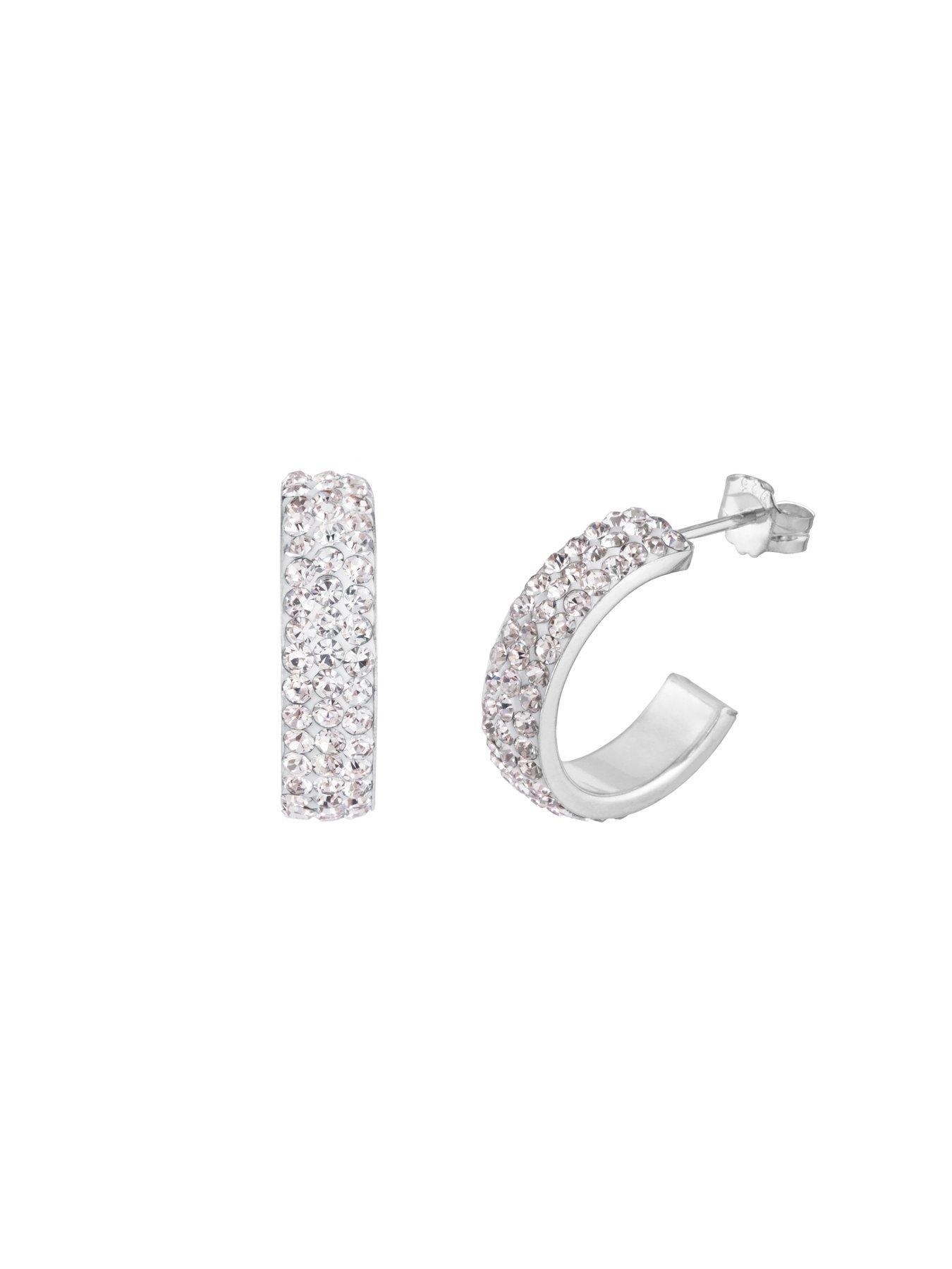Image 3 of 4 of The Love Collection Sterling Silver Crystal Pav&eacute;&nbsp;Half Hoop Earrings