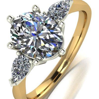 Moissanite 9ct Gold 2.5Ct Eq Total Oval And Pear Shaped Trilogy Ring