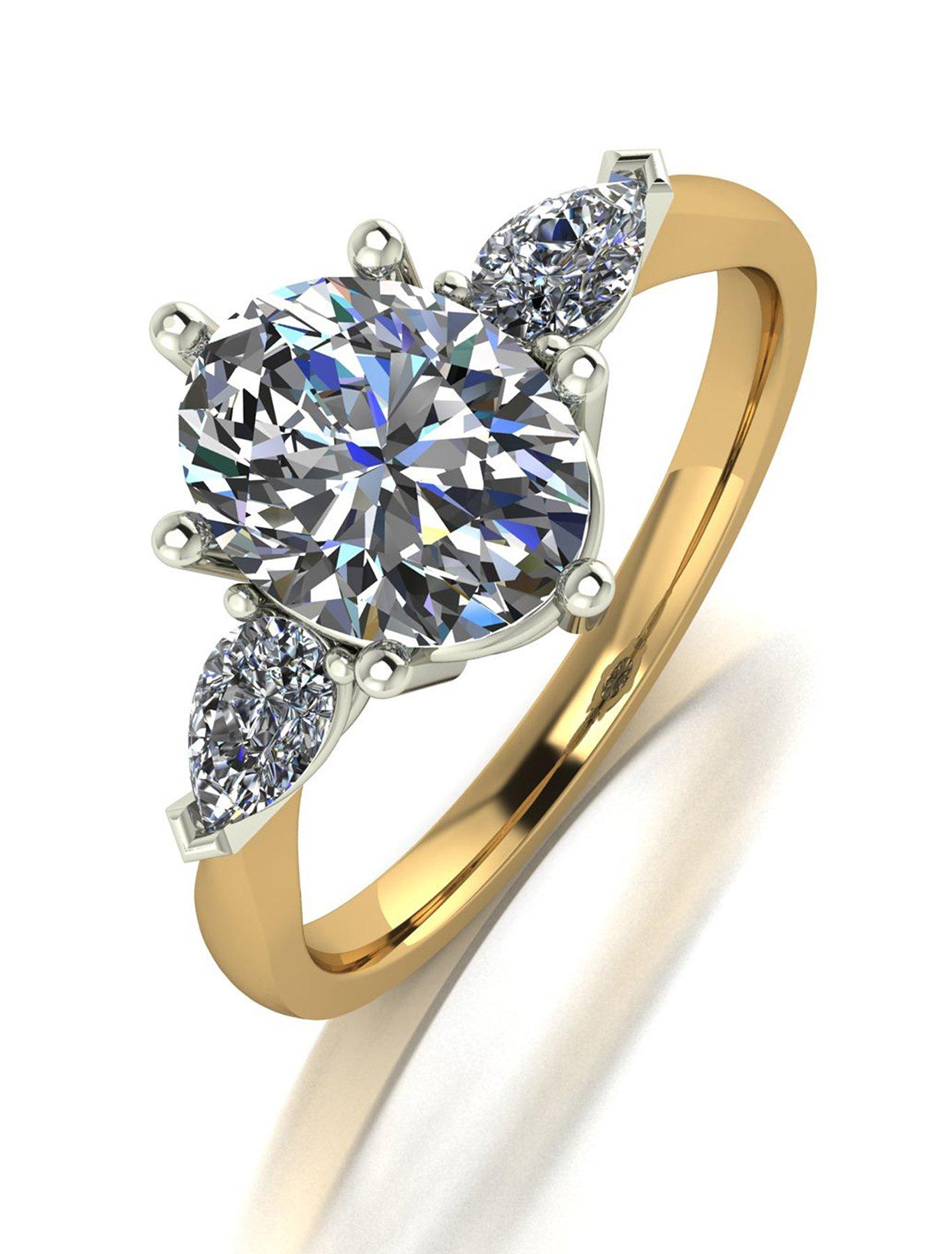 Moissanite 9ct Gold 2.5Ct Eq Total Oval And Pear Shaped Trilogy Ring