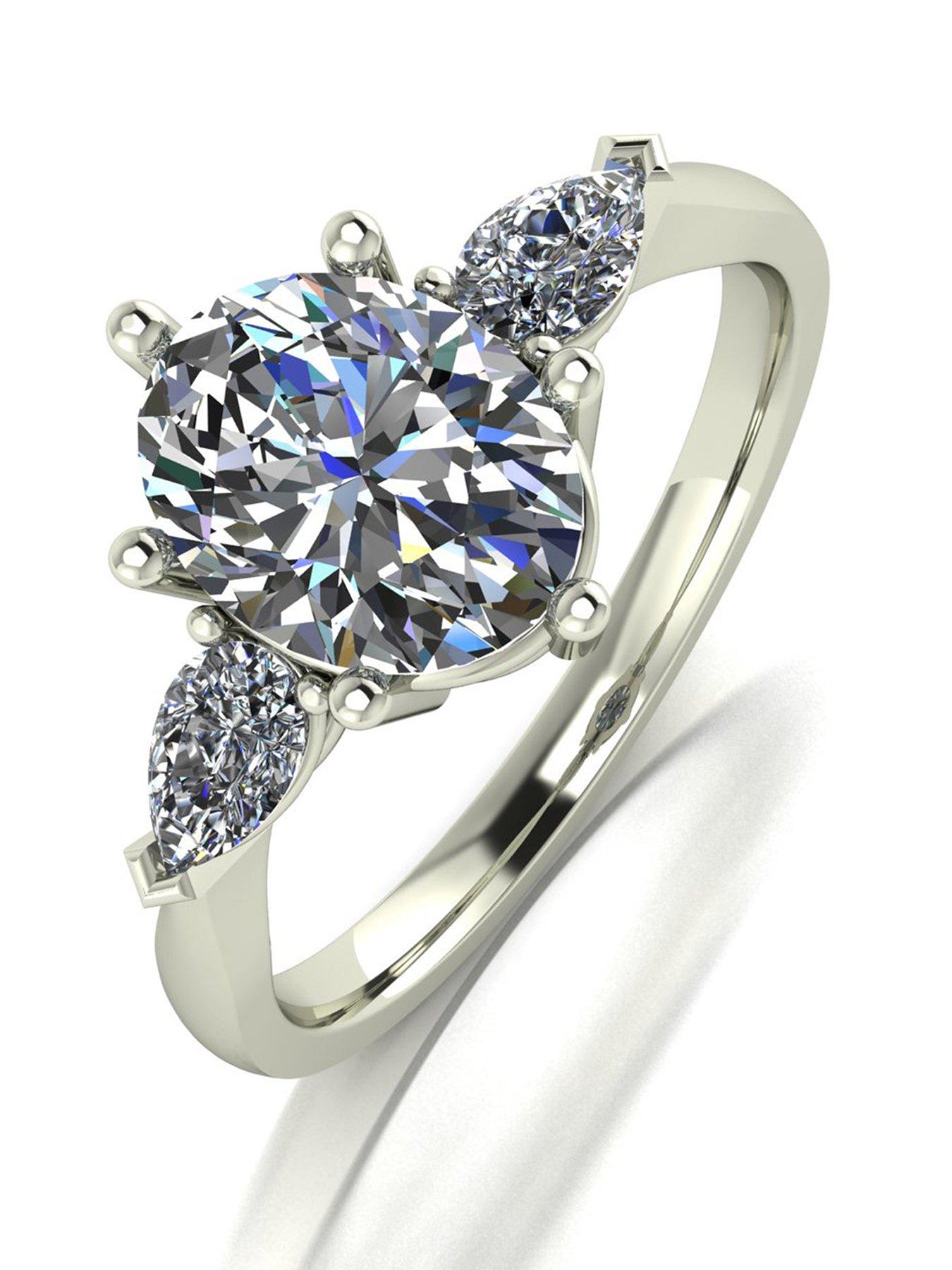 Moissanite 9ct Gold 2.5Ct Eq Total Oval And Pear Shaped Trilogy Ring