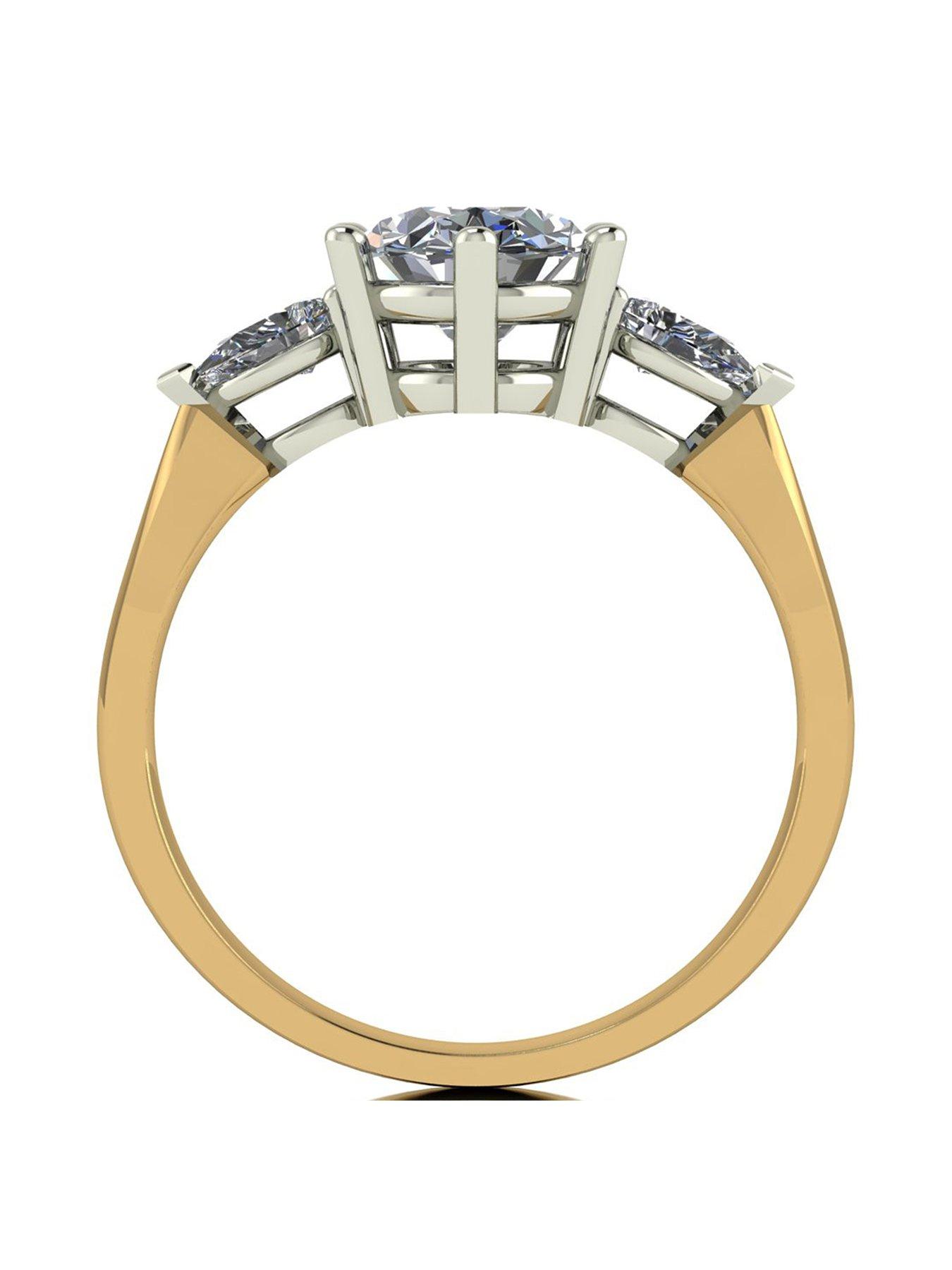 Moissanite 9ct Gold 2.5Ct Eq Total Oval And Pear Shaped Trilogy Ring ...